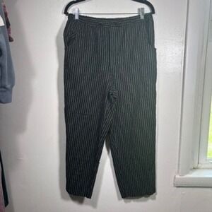 Vintage Linen Cotton Pinstripe Pants‎ Women Sz M Black Office Tapered Trousers